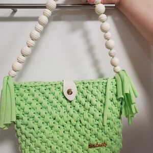 Handcrafted Crochet Pistachio Green Bag with Beaded Handle